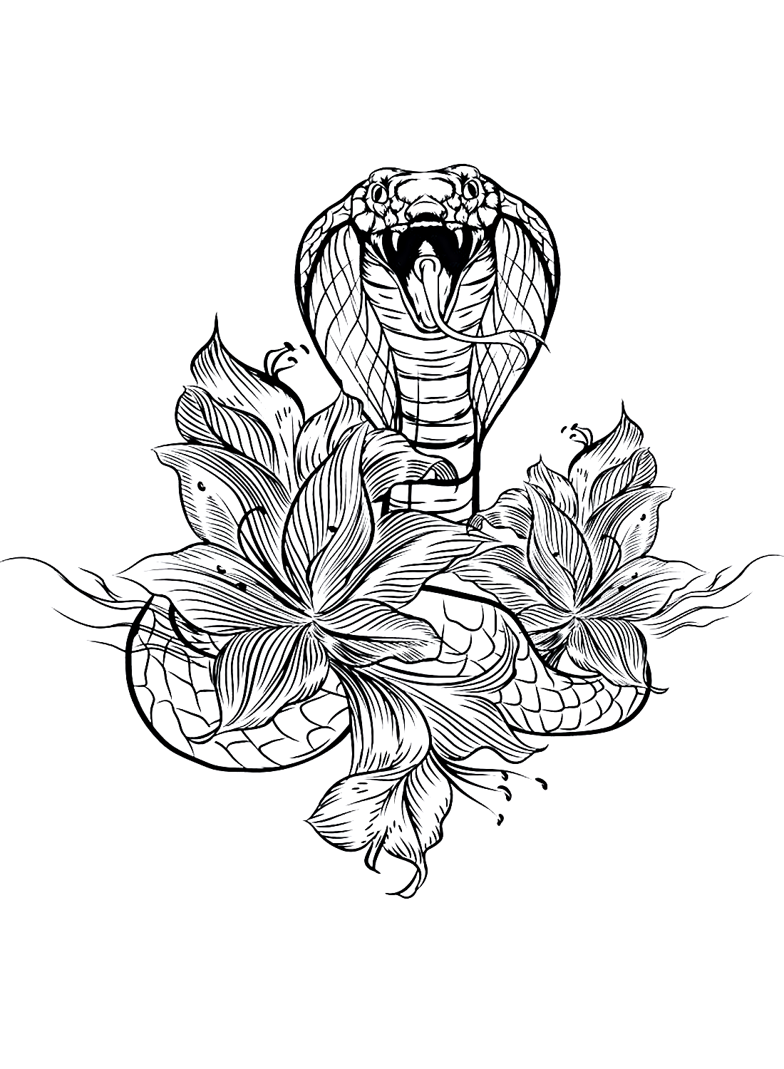 The Cobra and flowers Coloring Pages
