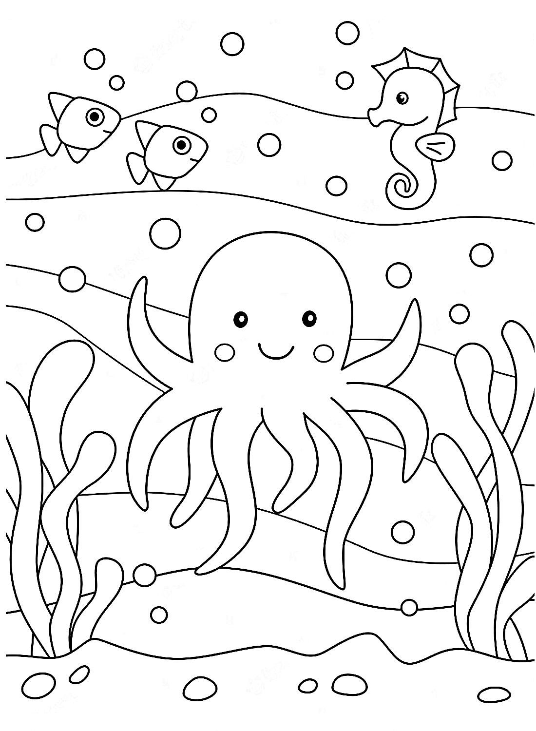 The Jellyfish and the ocean Coloring Page
