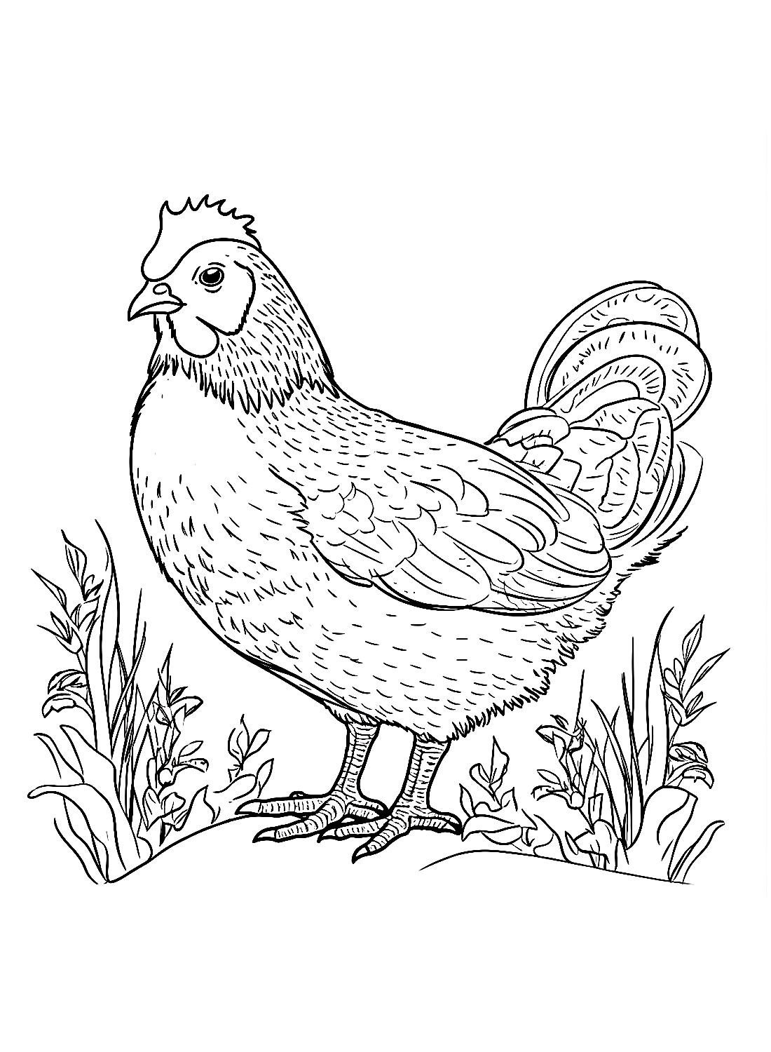 La poule se promène dans le jardin de Hen