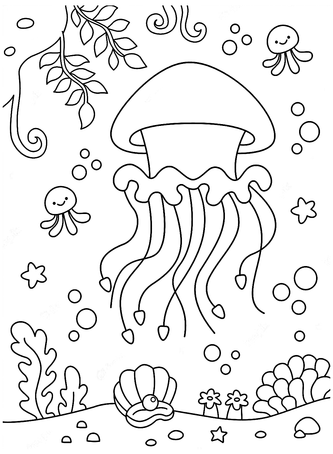 The ocean and The Jellyfish Coloring Page