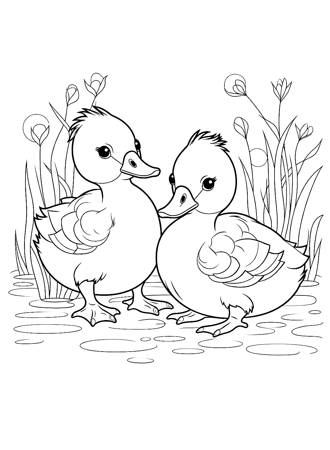 Two cute ducklings Coloring Pages