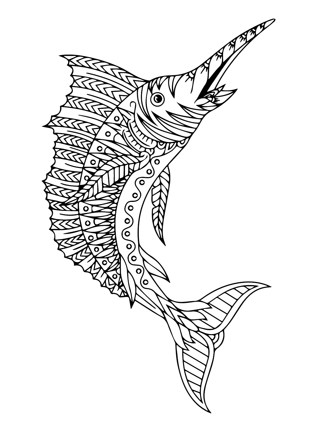 Zentangle 风格化来自马林鱼的蓝色马林鱼