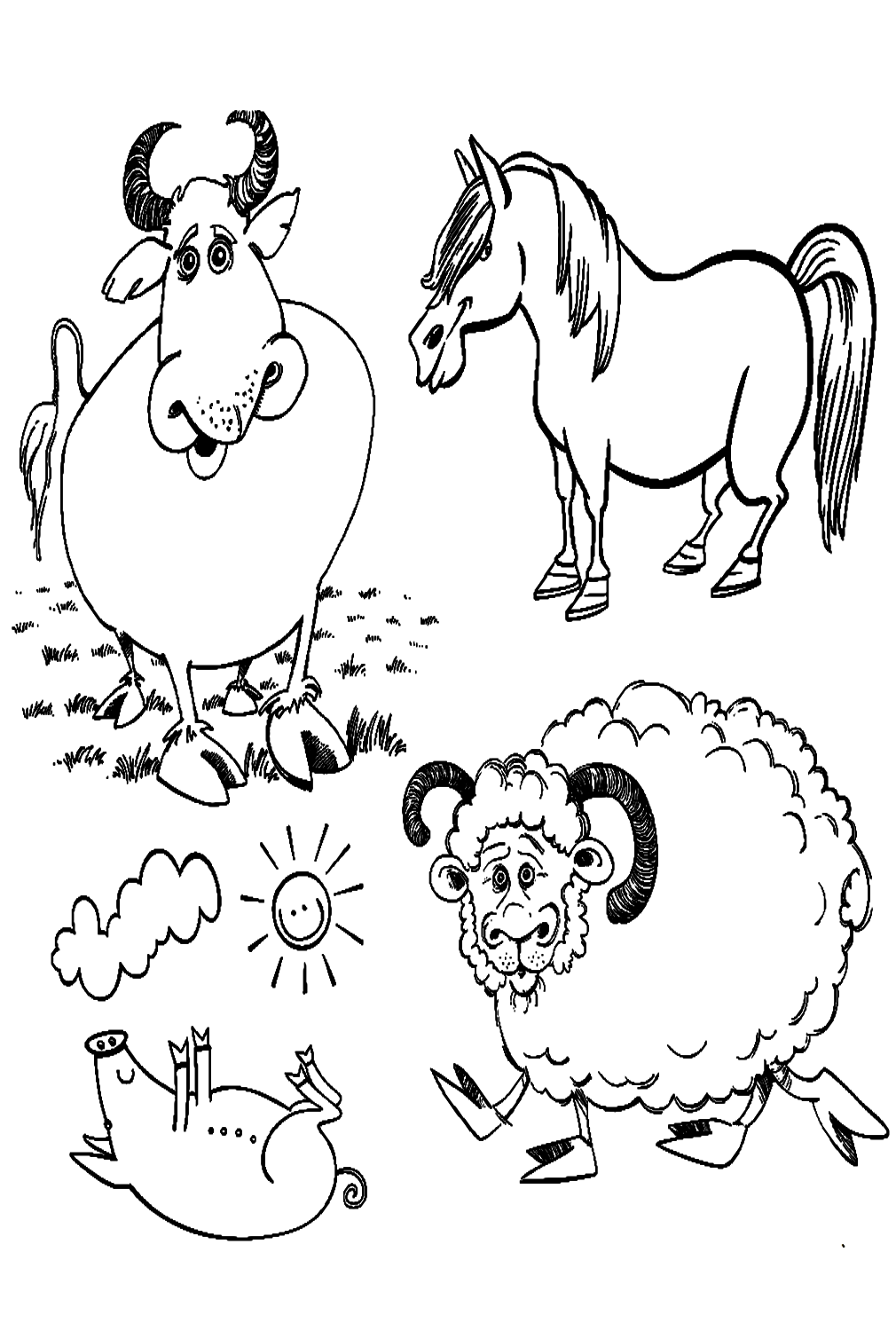 Touro e animais engraçados de desenho animado from Bull