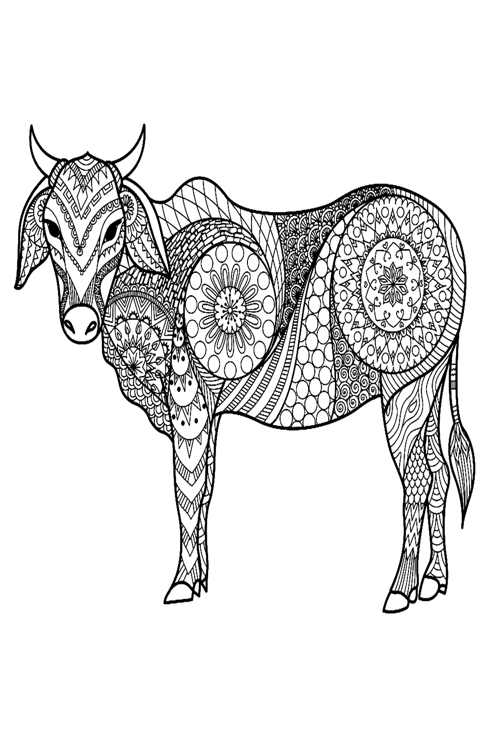 Bull In Zentangle Style Coloring Pages