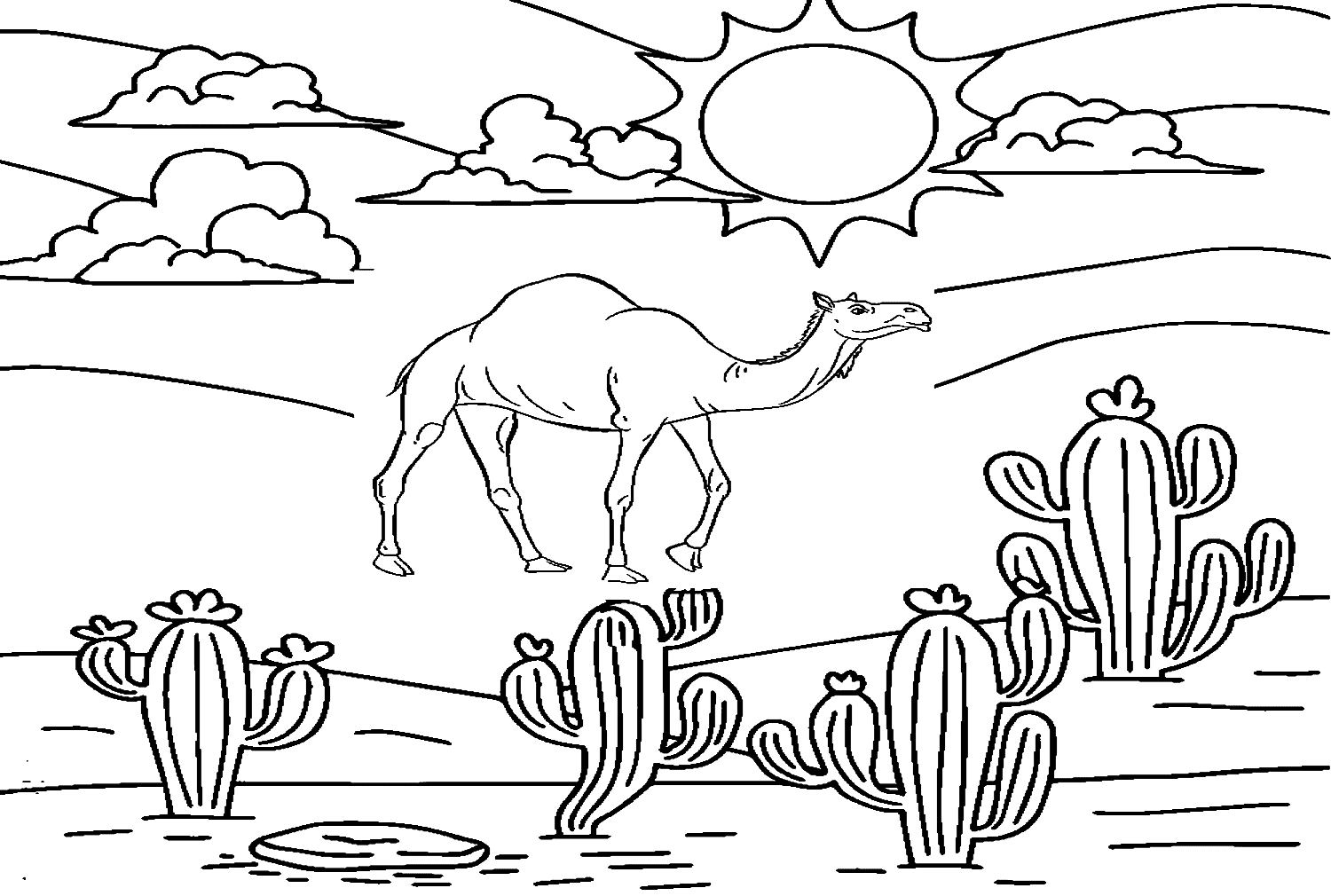 Camello en el desierto Paisaje de cactus de Camel