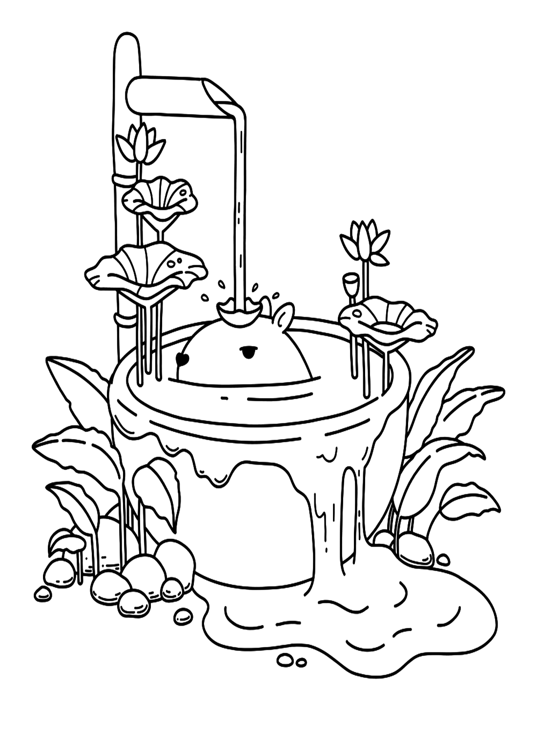 Capybara Bathing In The Pool Coloring Pages