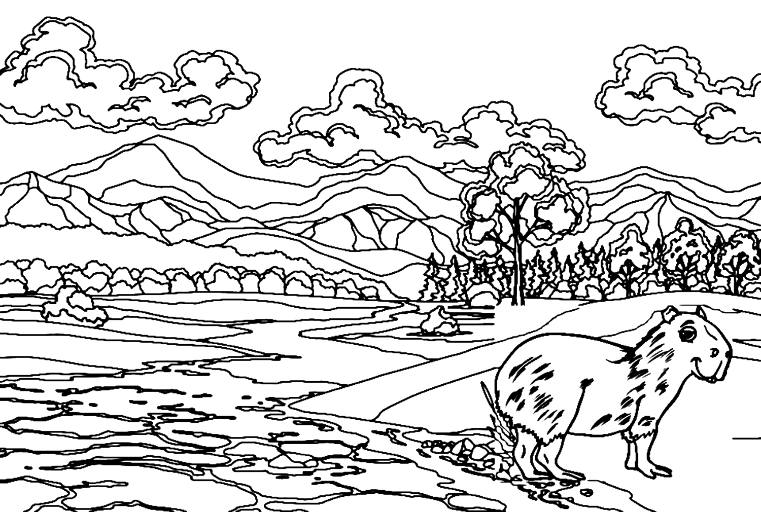 Капибара в пейзаже с рекой от Капибары