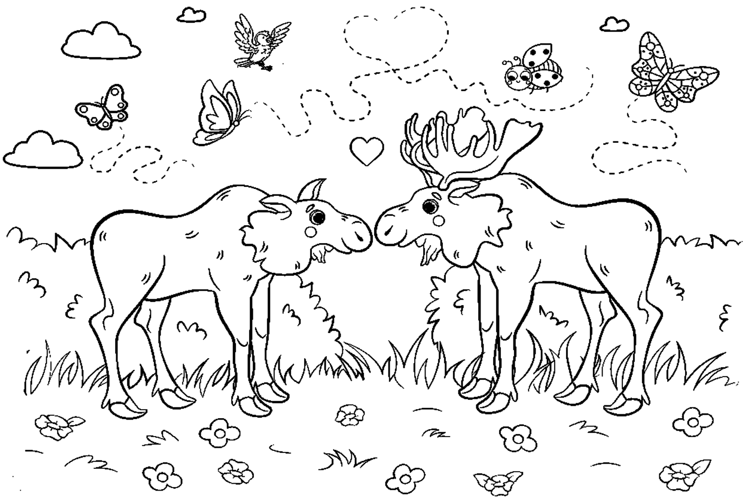Pareja de alces de dibujos animados enamorados de Elk