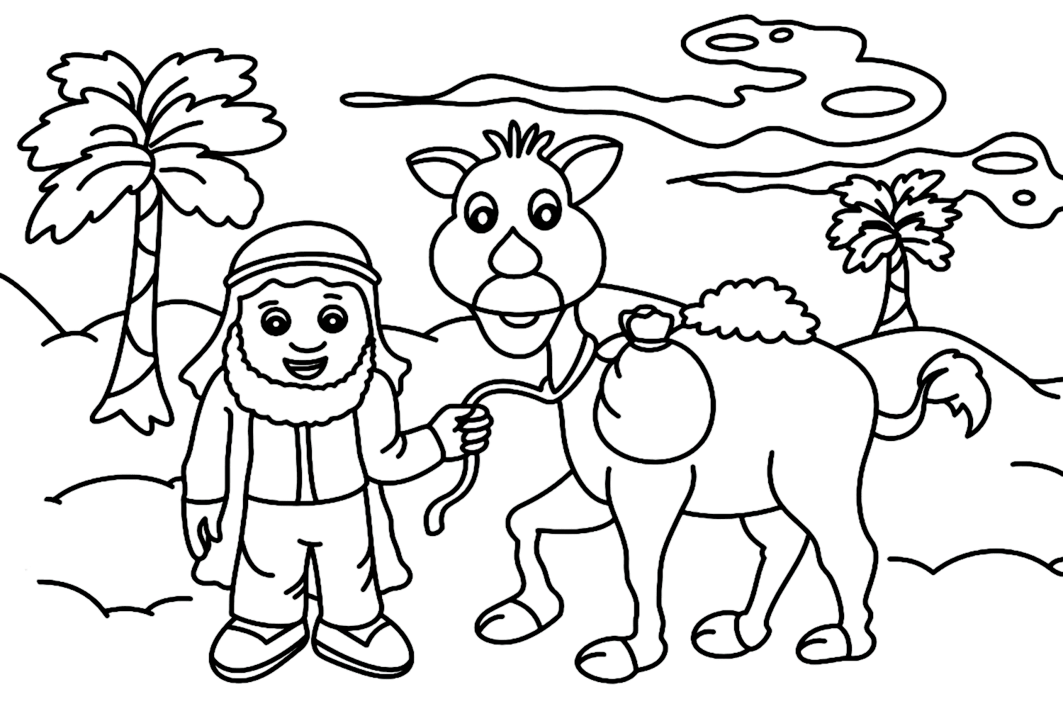卡通儿童与骆驼从骆驼