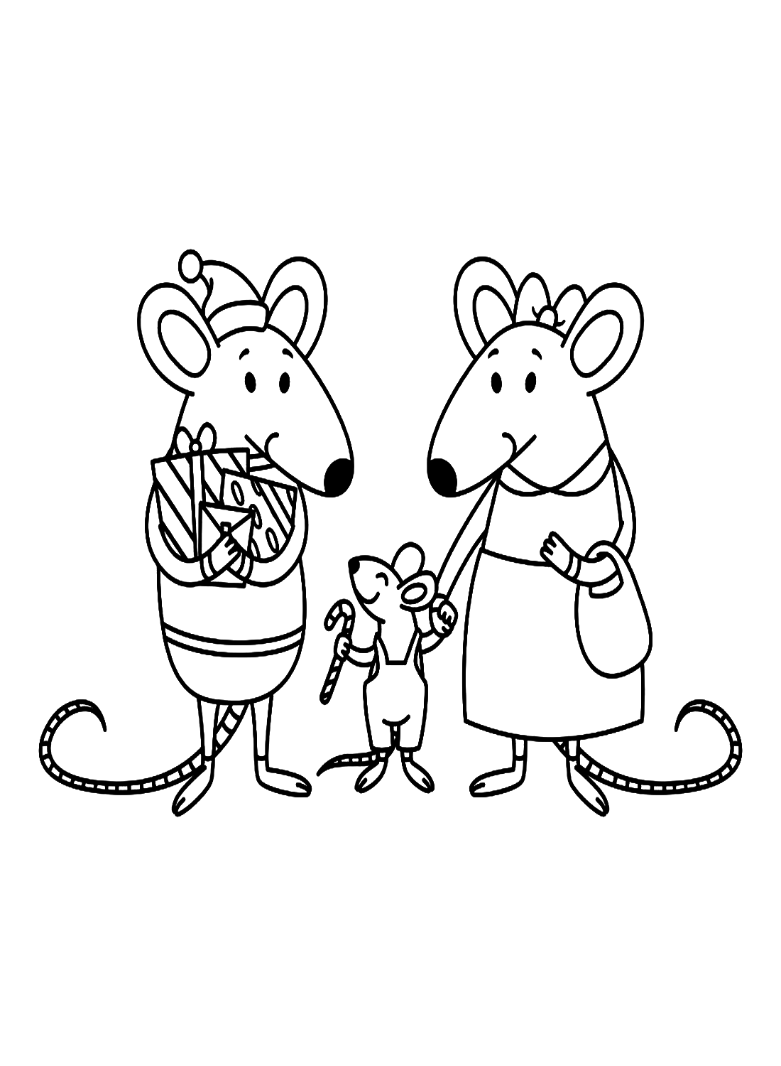 Рождественская крысиная семья с подарками от крысы