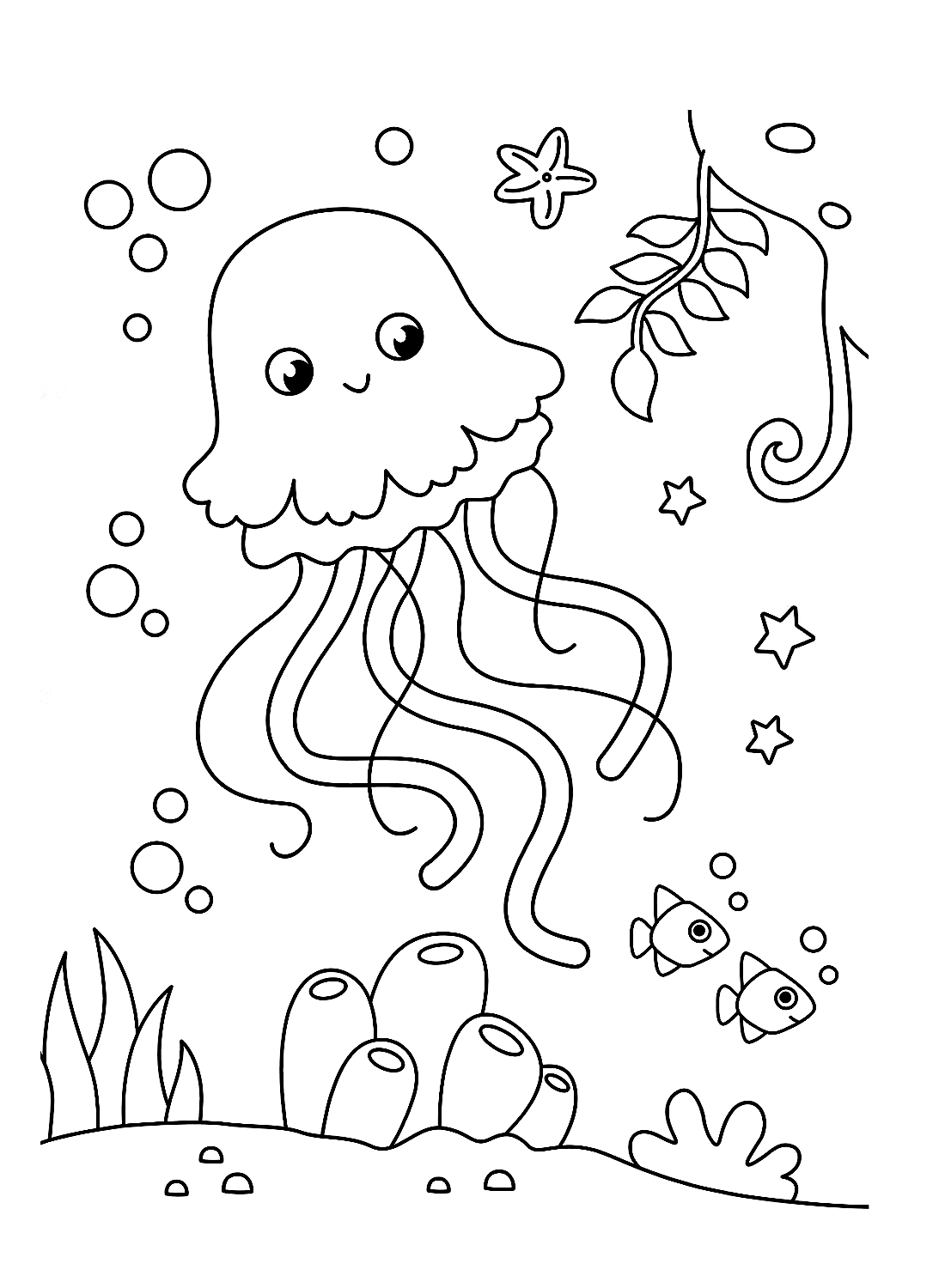 Una simpatica pagina da colorare di meduse