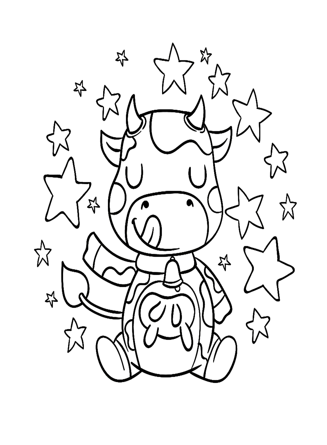 Vitello simpatico cartone animato con stelle di vitello
