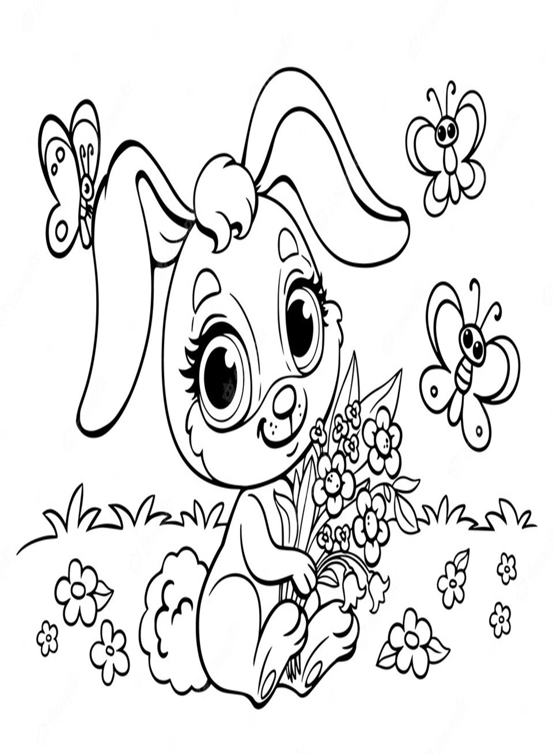 Милый кролик с букетом цветов от кролика