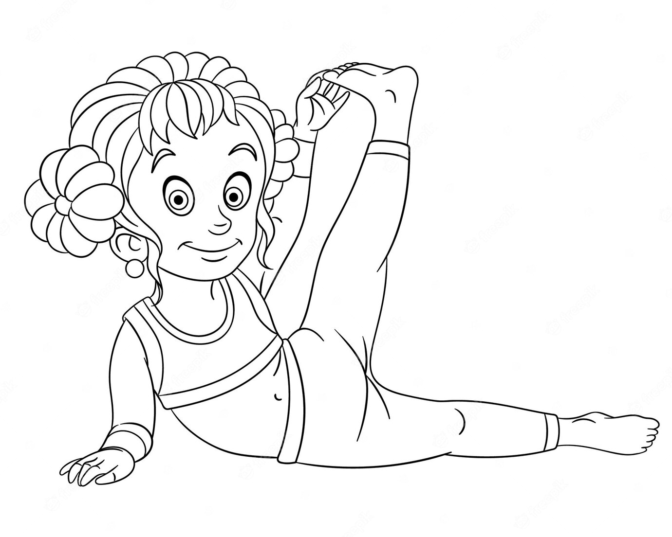 Ragazza carina Yoga Fitness Stretching Cartoon Libro da colorare da Yoga