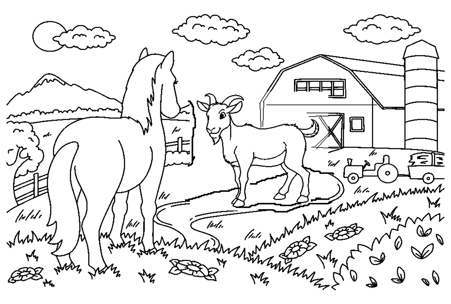 Cute Horse And Farm Animals Coloring Page - Free Printable Coloring Pages