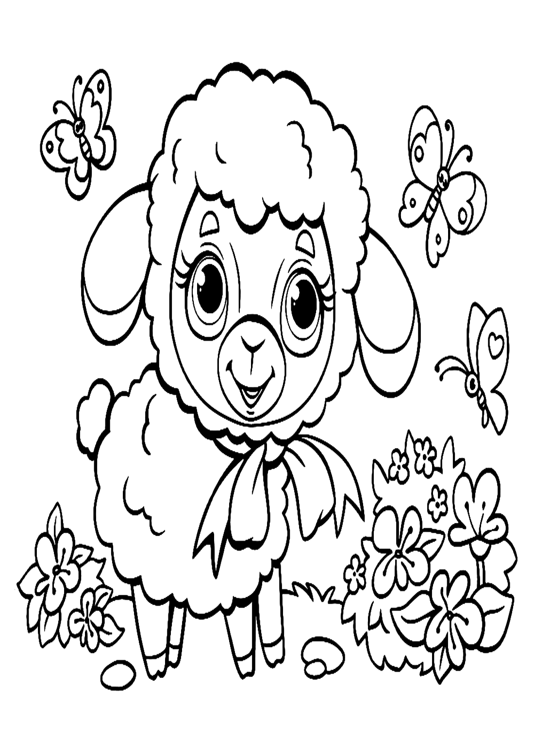 可爱的小羊羔被羔羊的蝴蝶包围
