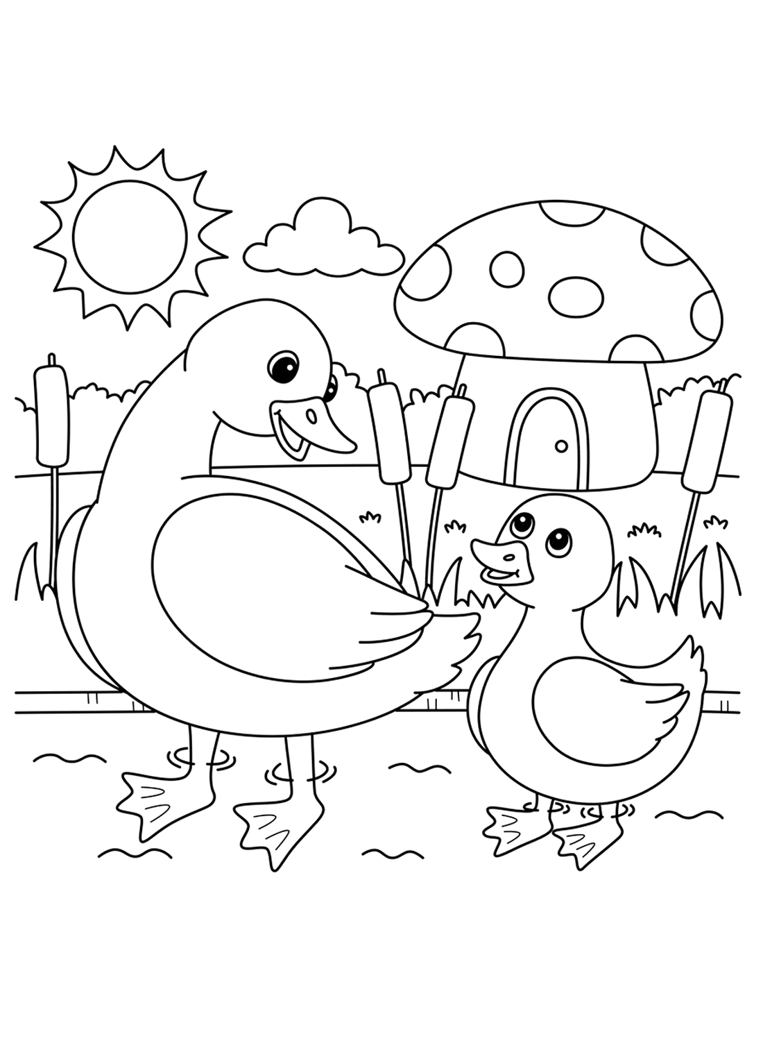 Duck and duckling Coloring Pages