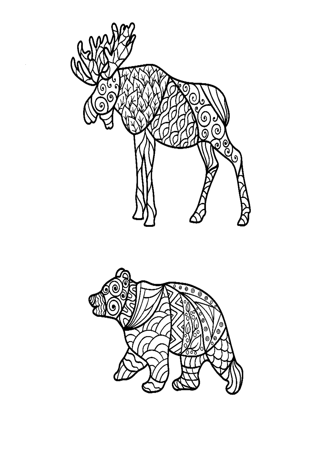 Elk And Bear In Zentangle Style from Elk