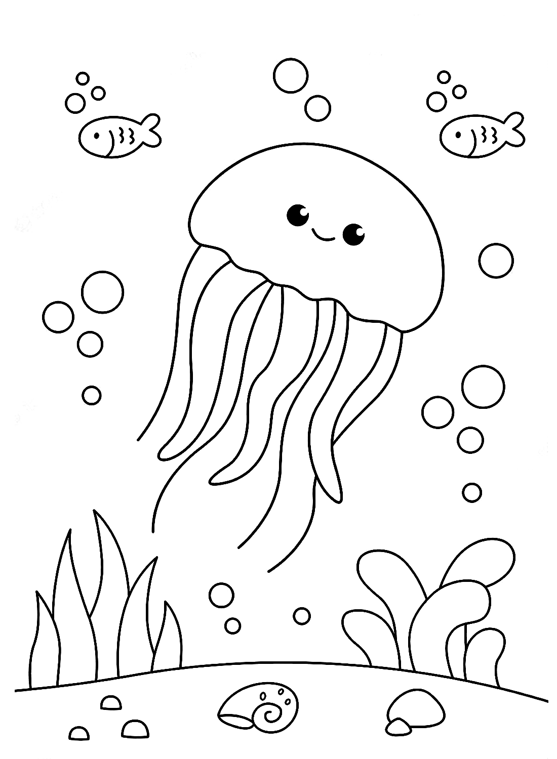 Página para colorir de água-viva imprimível gratuita