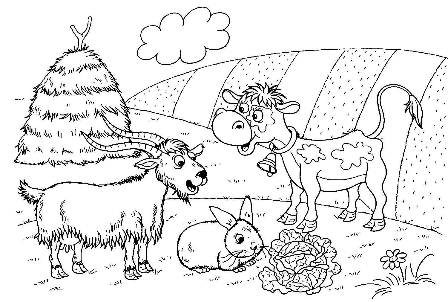Забавный теленок с милыми сельскохозяйственными животными из теленка