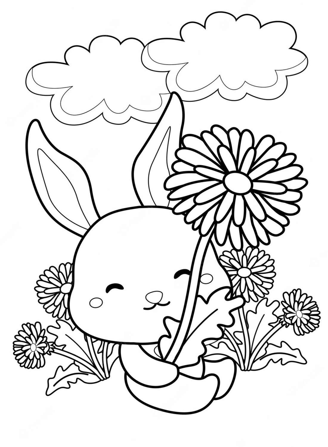 兔子女孩与兔子的花
