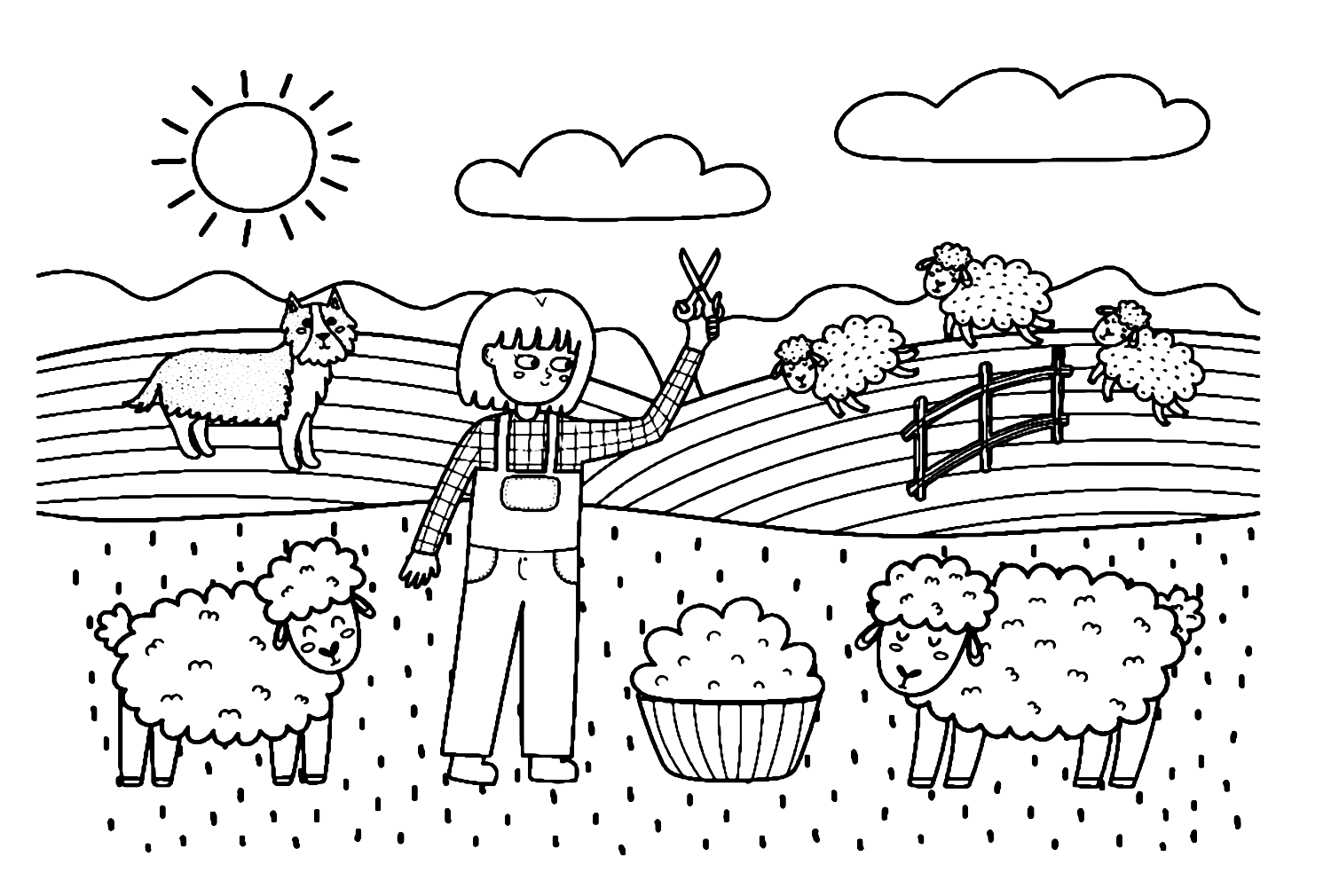 Menina tosquiando cordeiros no prado from Cordeiro
