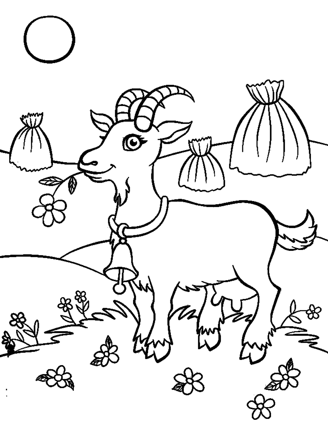 Adorabe Goat On Grass Field Coloring Pages