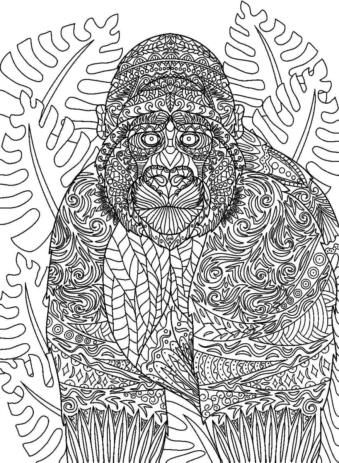 Gorilla In Zentangle Style Coloring Pages