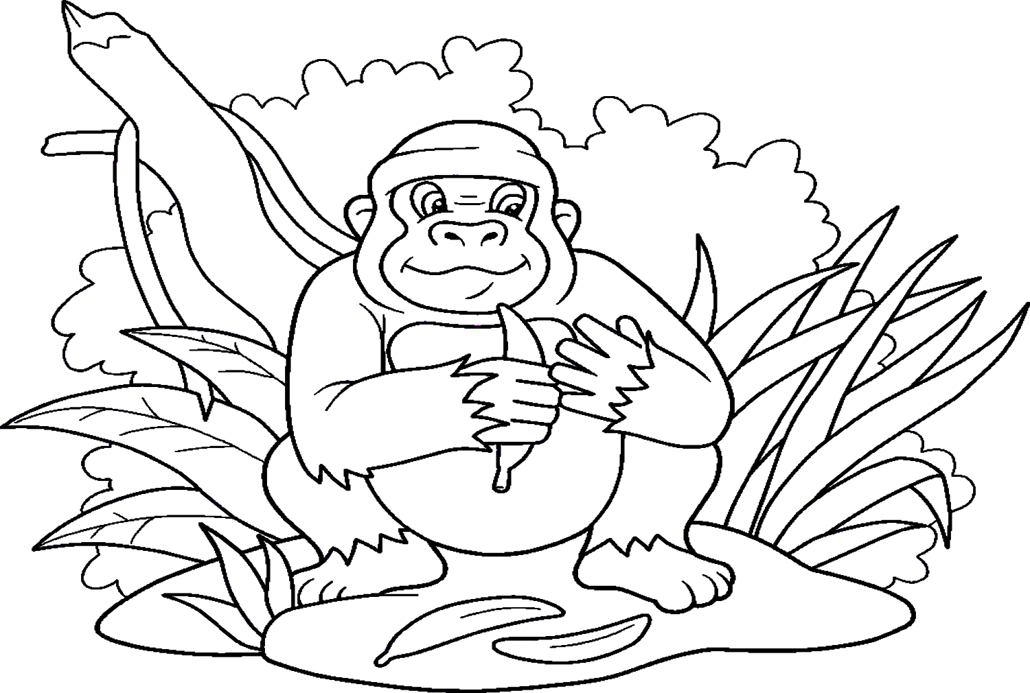 Gorilla accovacciato e con in mano una banana da Gorilla
