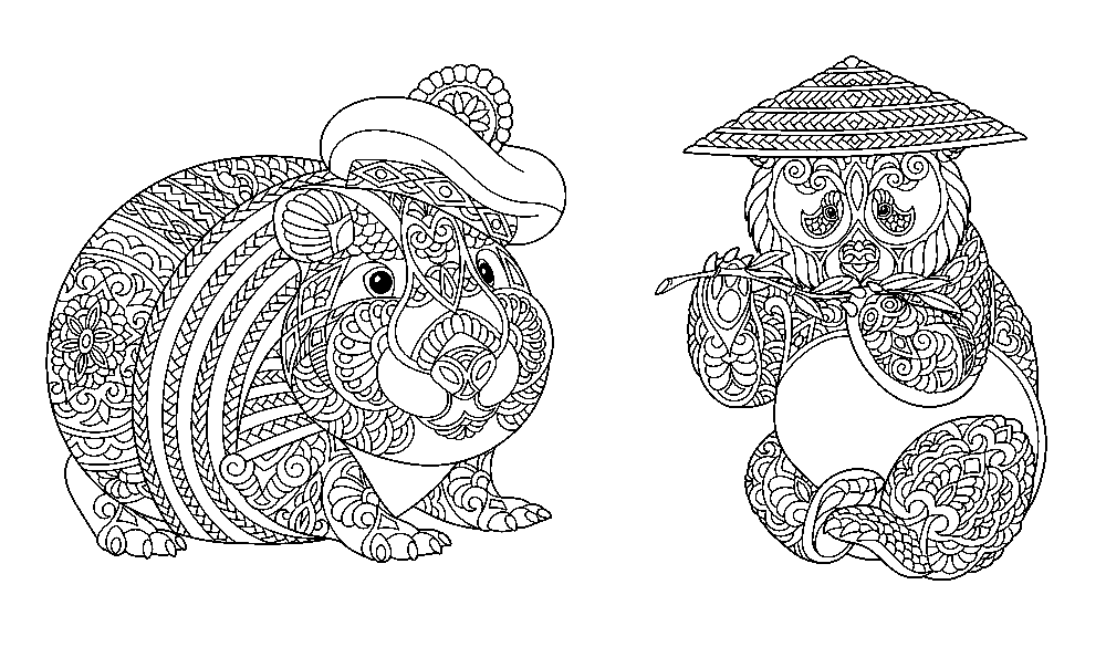 Meerschweinchen und Panda im Zentangle-Stil von Guinea Pig