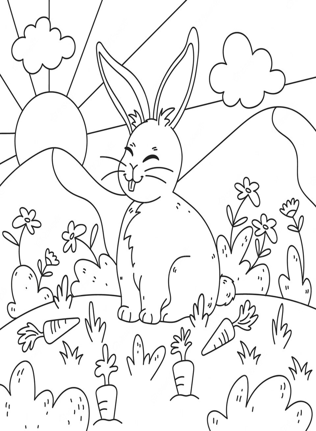 Счастливый кролик на морковном поле из мультфильма "Кролик"
