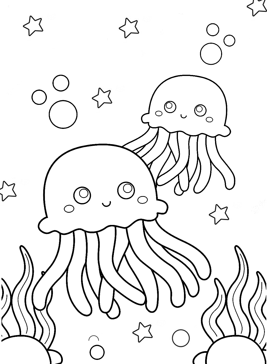 Pagina da colorare di molte meduse