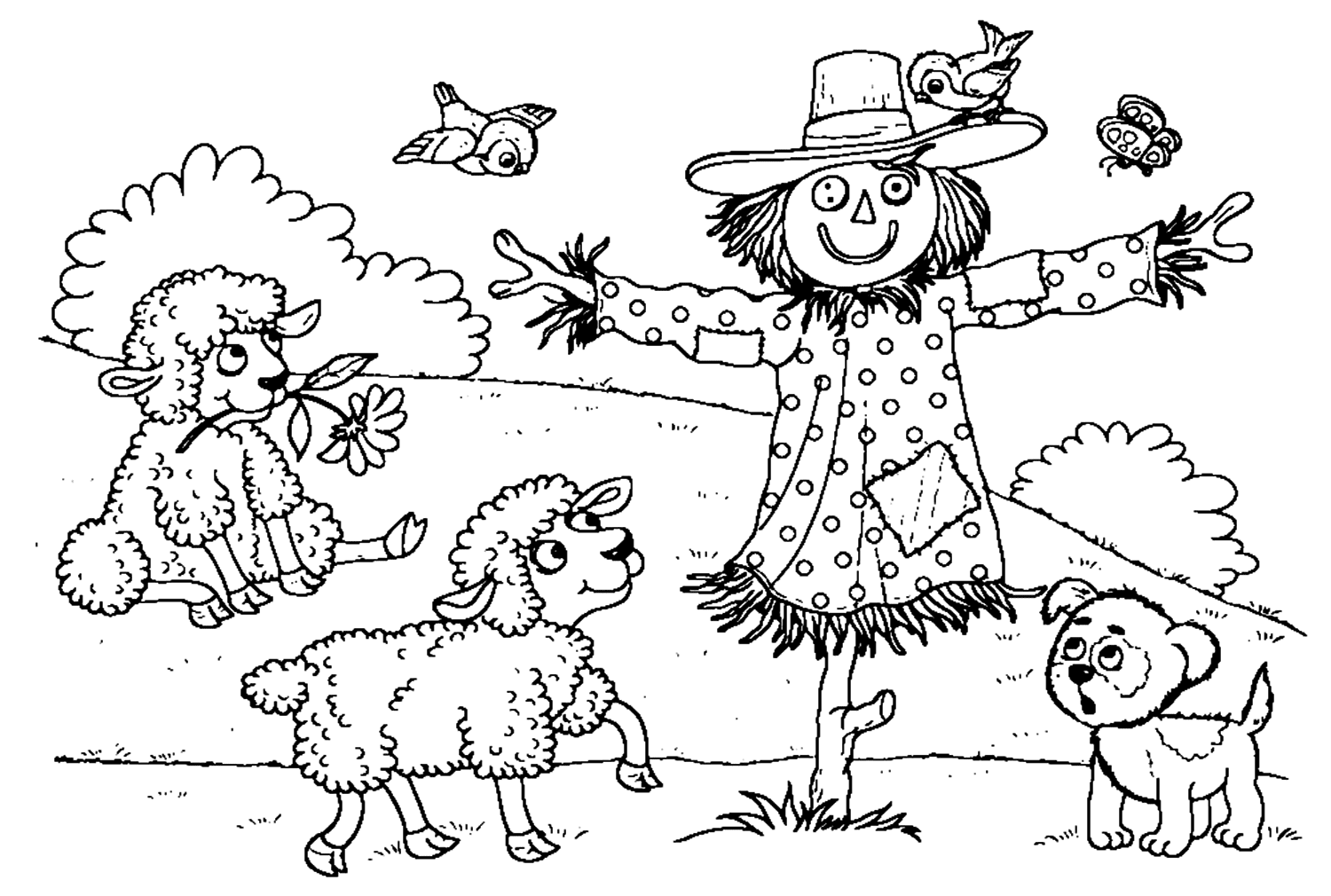 Lambs And Scarecrow Coloring Pages
