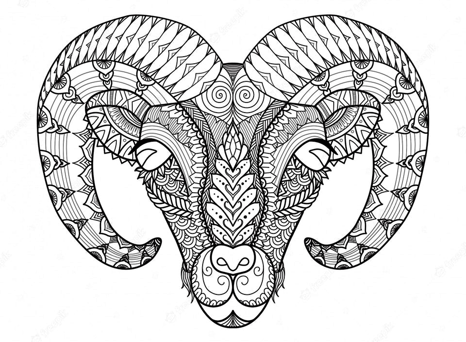 Moeflonhoofd in Mandala-stijl van Mouflon