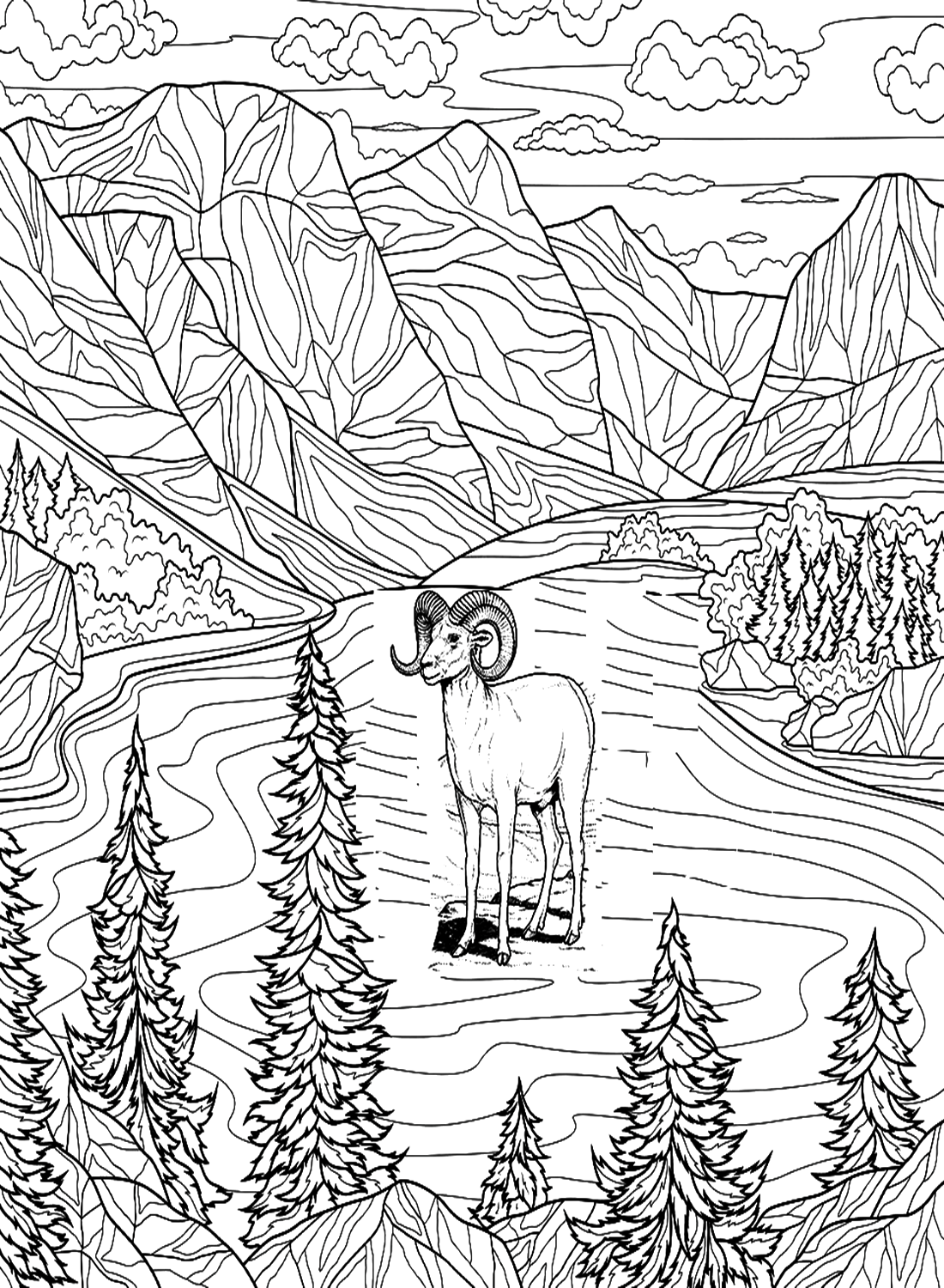Mouflon dans un paysage de montagne de Mouflon