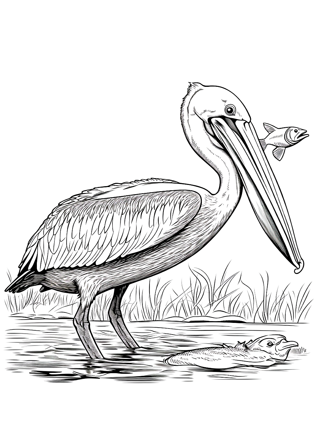 pelicans catch fish Coloring Pages