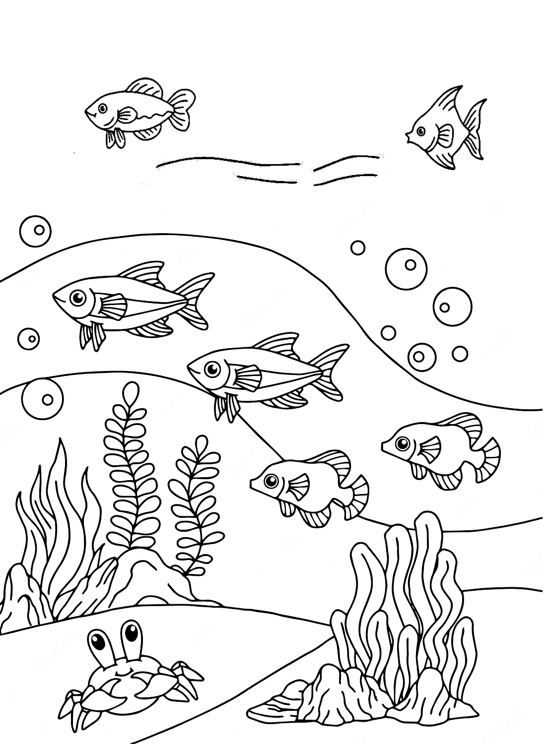 Pagina da colorare di coralli e pesci