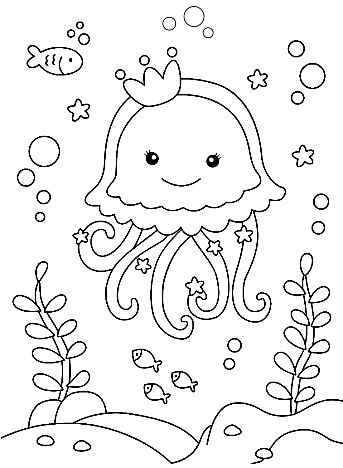 Printable jellyfish Coloring Page