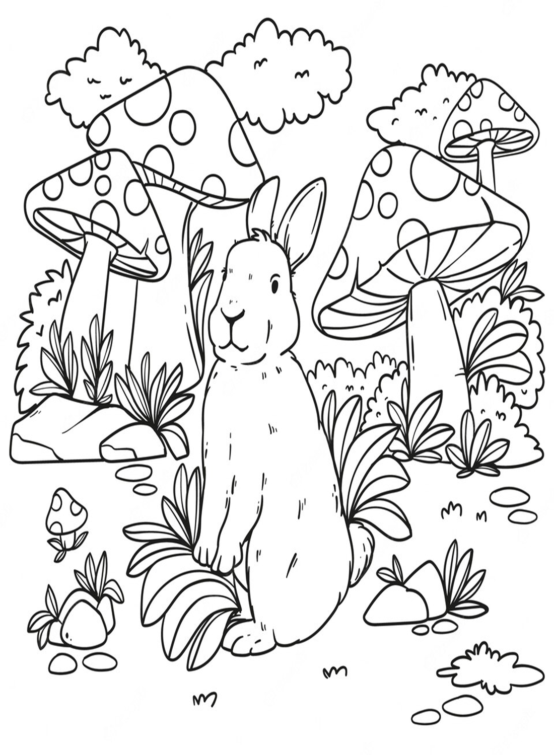 Lapin dans la forêt de champignons de Rabbit