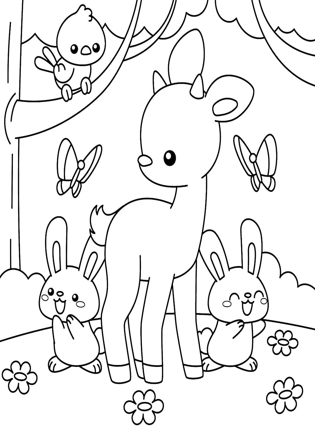 Lapins avec des amis dans la forêt de Rabbit