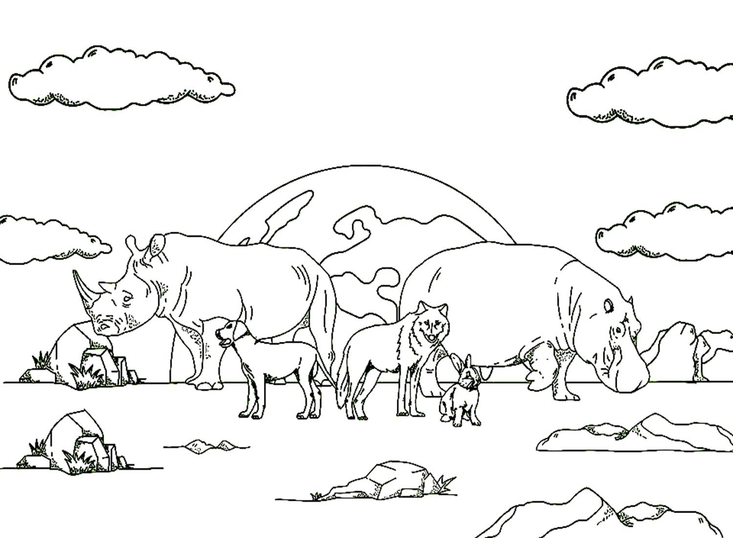 Rhino On World Animal Day Coloring Page