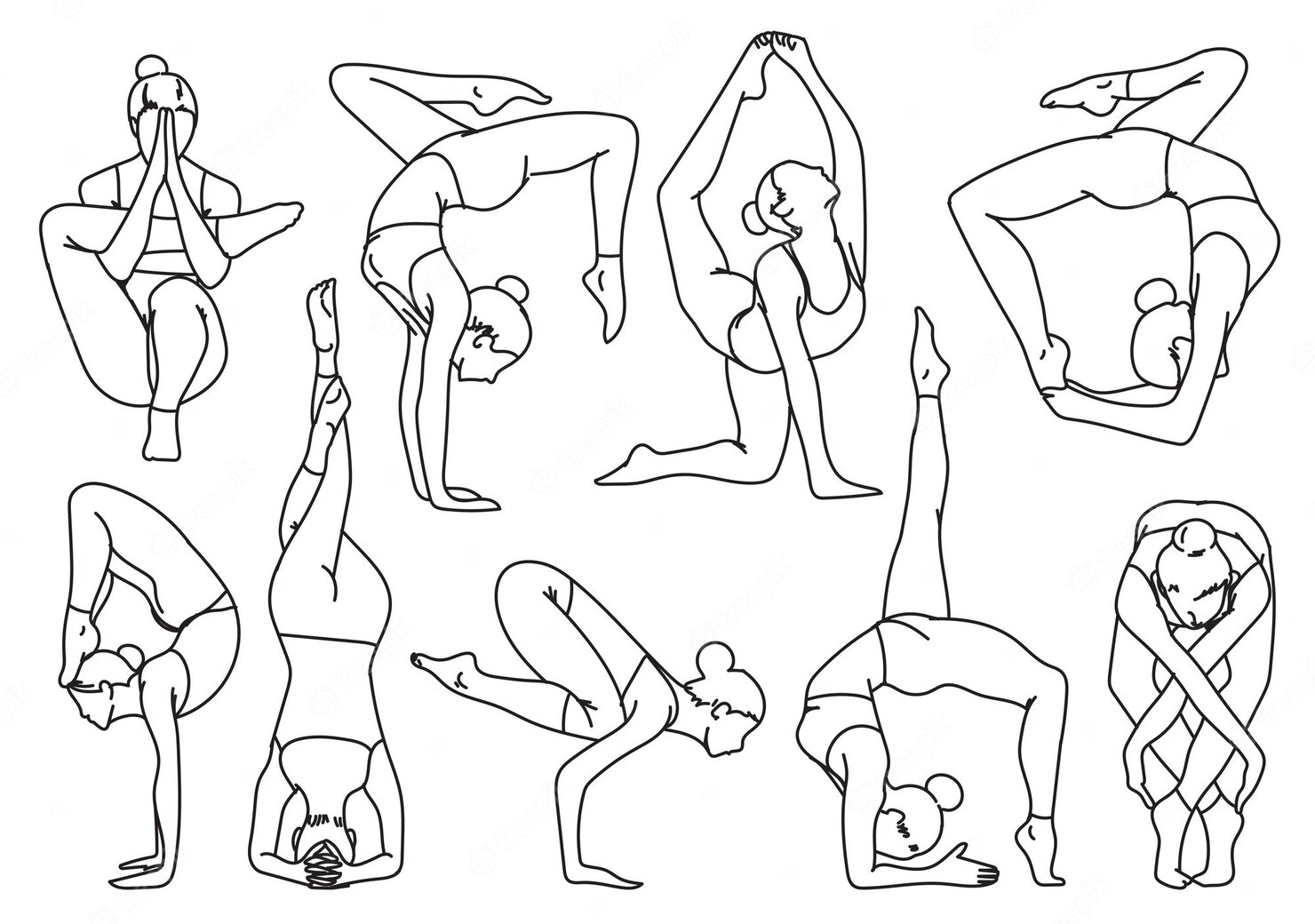 Silhouettes Girl Practicing Yoga Stretching Exercises Hand Drawing Sketch Coloring Page