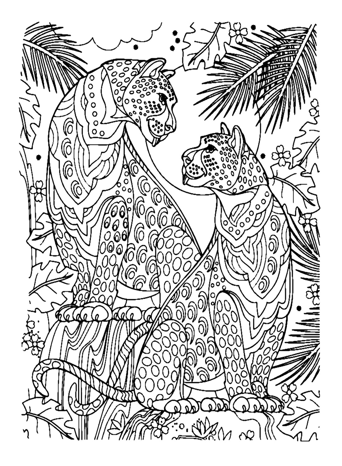Two Leopards In The Jungle Coloring Page - Free Printable Coloring Pages
