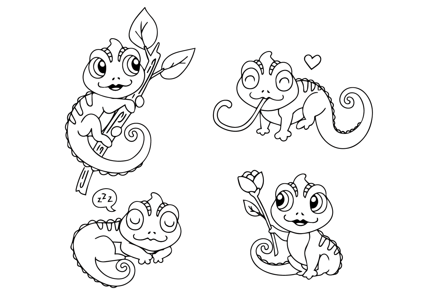 Adorable Chameleon Coloring Page from Chameleon