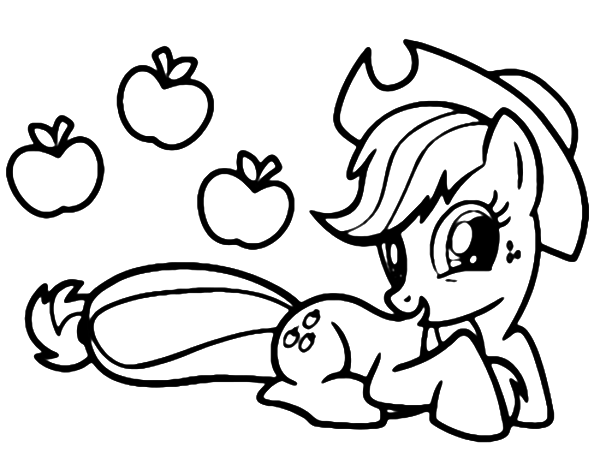 Applejack Pony with Apples Coloring Page