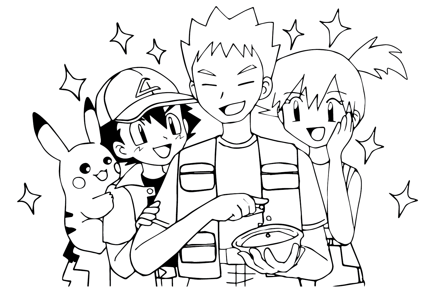 Ash, Brock, Misty Coloring Page from Brock
