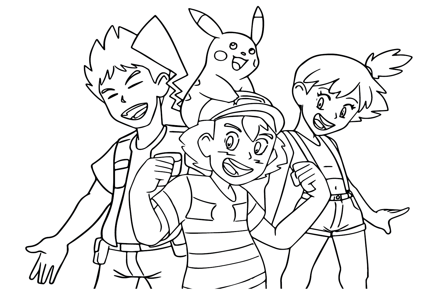 Ash, Brock en Misty kleurplaat van Ash Ketchum