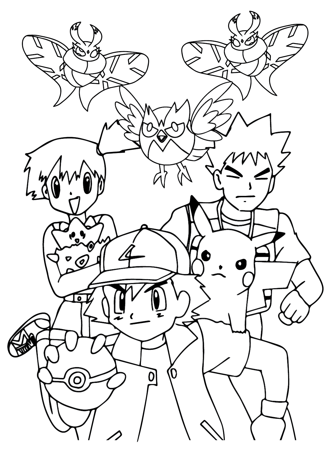 Ash Ketchum and Pokemon Coloring Page from Brock