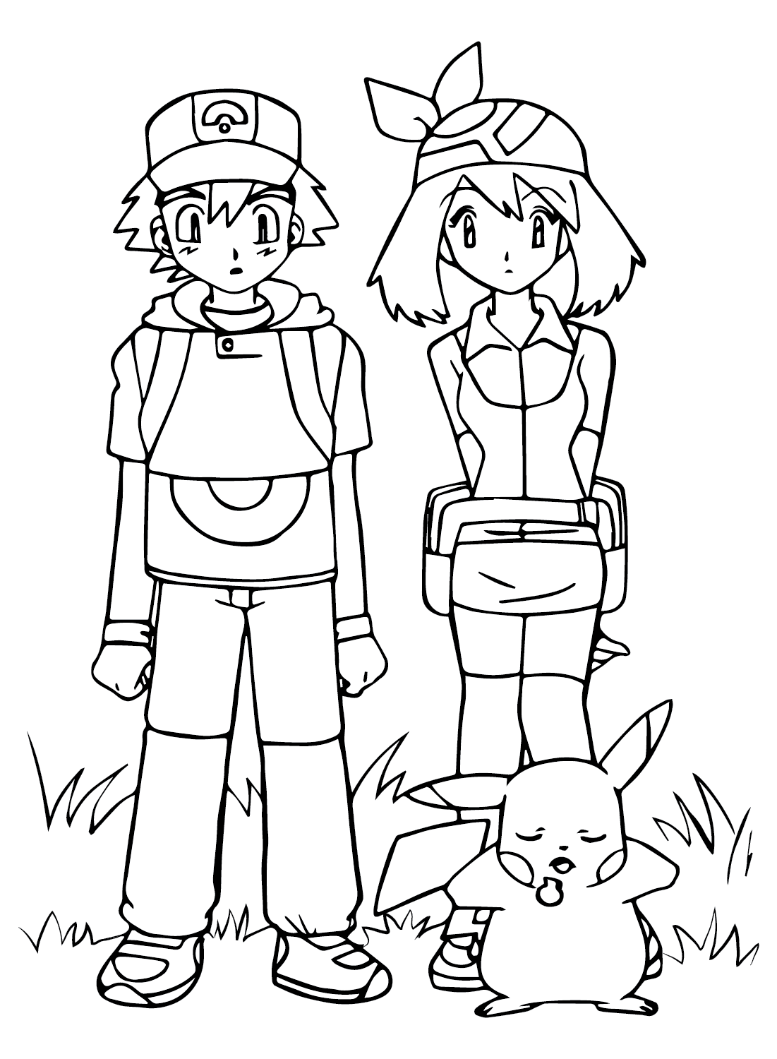Ash con May da colorare pagina gratuita da Pokemon May