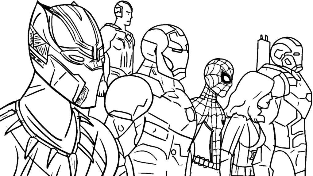 Black Panther With Avengers Endgame Team Coloring Page